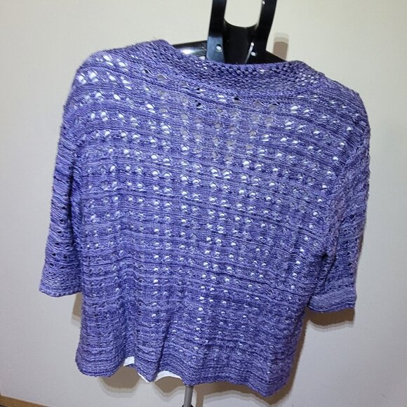 Coldwater Creek Open Knit Short Sleeved Cardigan - Grape - Picture 2 of 5